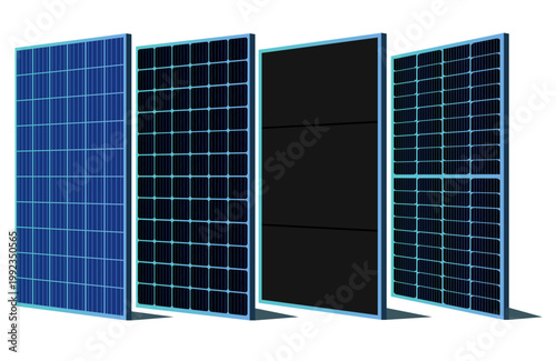 Foto Four different types of solar panels arranged side by side