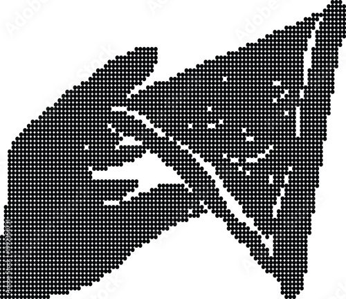 Pixel art hand holding card dot illustration gesture simple graphic design minimalist.
