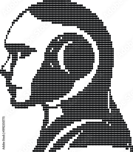 Pixel art portrait of a woman wearing a headdress or veil.