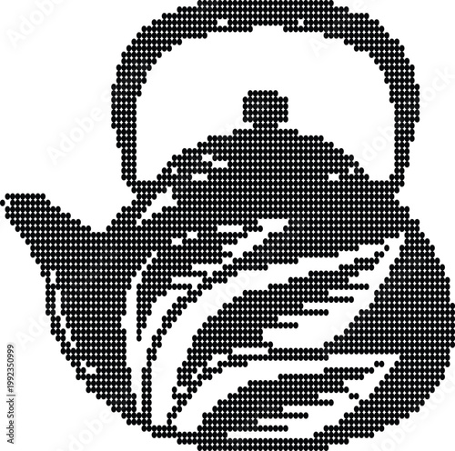 Traditional teapot silhouette created with halftone dot pattern for classic kitchen design.