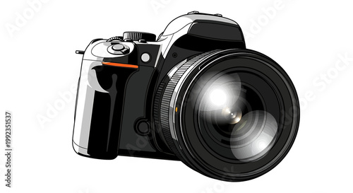 Digital slr camera with a large lens, professional photography equipment for capturing highquality images and videos, modern camera design