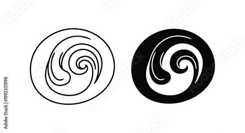 Two circular spiral designs one white on black one black on white