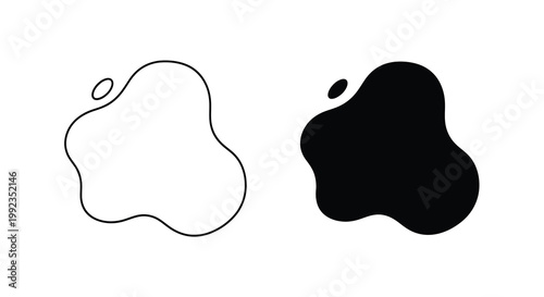 Abstract blob shapes one outlined one solid black on a white background