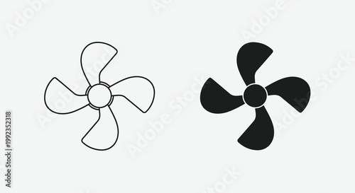 Two simple black and white illustrations of ceiling fan blades