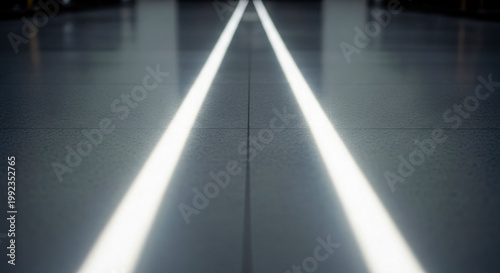 Glowing parallel lines on floor leading forward abstract direction and focus concept
