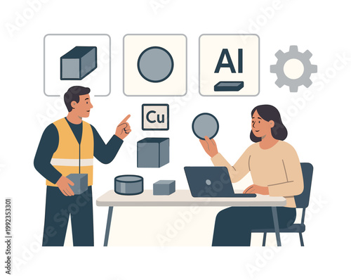 Industrial manufacturing and material classification scenario where different metals are identified and organized for production and engineering processes in a modern