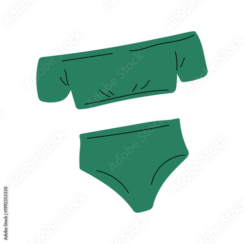 Dark green cap sleeve bikini top and high waist bottoms