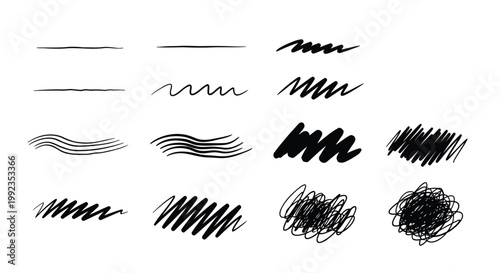 Hand drawn scribbles, abstract lines, black ink strokes, vector illustration set