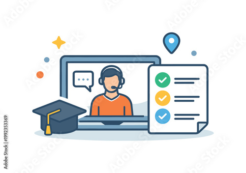 Remote training and skill development in a digital environment enabling employees or students to learn from any location with structured guidance, a laptop displaying a
