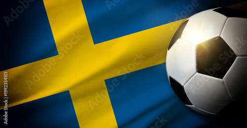 Swedish Flag with Soccer Ball Closeup