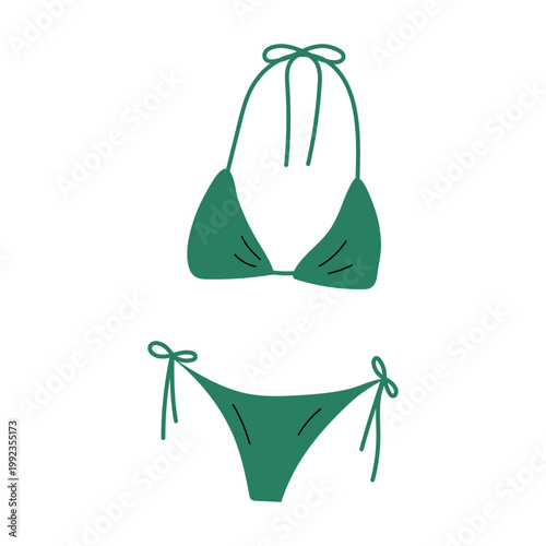 Green triangle bikini set with side tie bottoms