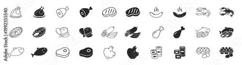 Food seafood meat variety cooking outline icon on transparent background