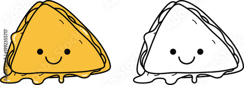 Cute Cartoon Melted Cheese Quesadilla with Happy Face Mexican Food Character for Kids
