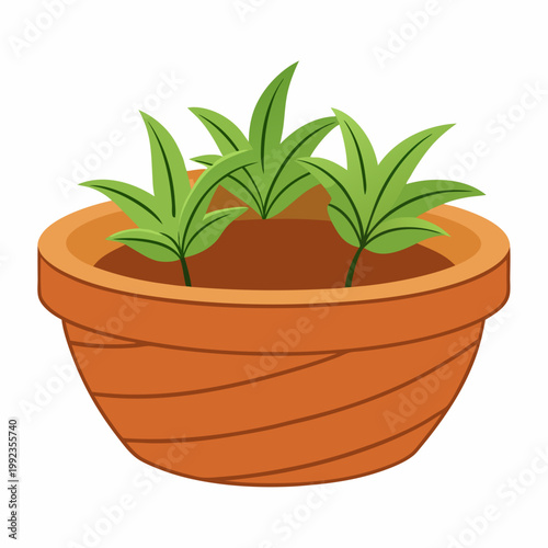 Brown terracotta pot with green plant illustration