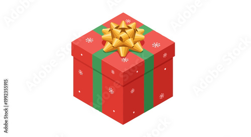 Festive red gift box with green bow and holly for holiday season