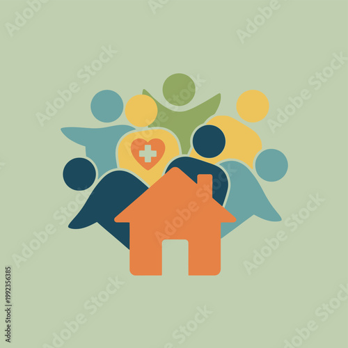 People Around a House Symbol.