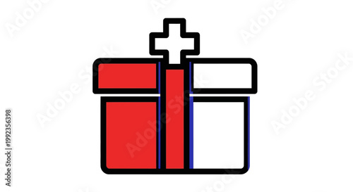 Gift box icon with cross symbol isolated on white background