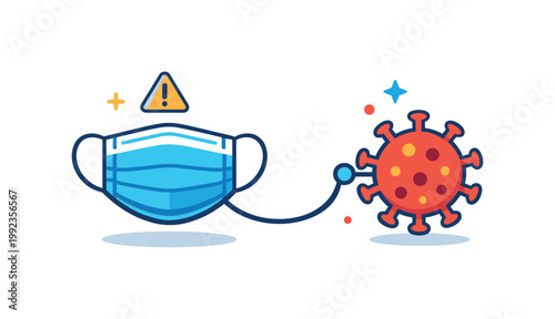Pandemic awareness concept focused on promoting public health safety and preventive measures in a global health situation, a medical mask connected to a simple virus icon