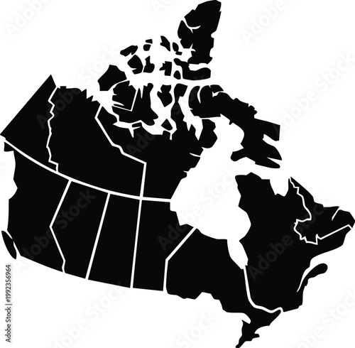 Black and white map of canada with provinces and territories outlined