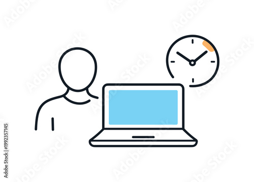 Freelance work focused on independent professionals managing projects and clients in a flexible remote environment, a laptop paired with a simple human figure and a small