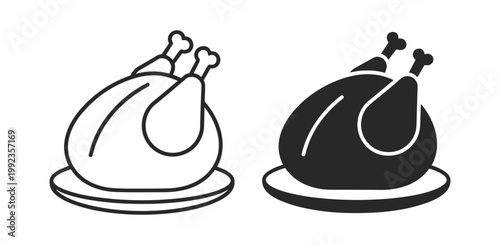 Chicken roast cooking meal outline icon on transparent background