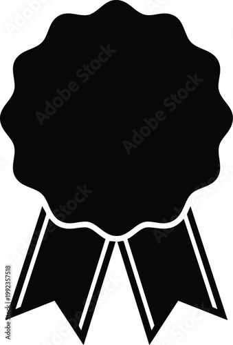 Black rosette badge with ribbon on white background