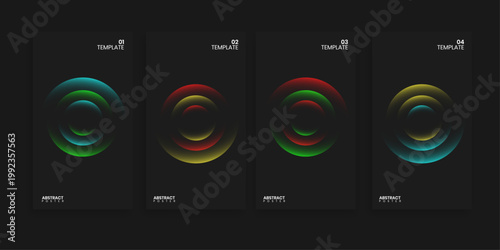 Abstract colorful rings and shapes on a dark background