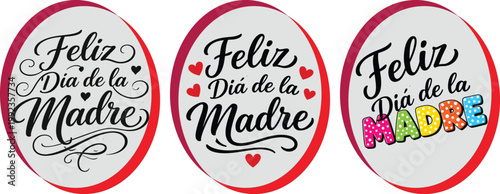 Feliz Día de las Madre lettering Spanish Typography set or Calligraphy vector Designs illustration bundle with Hearts for Happy Mother's day greeting card Social Media invitation banner poster Print