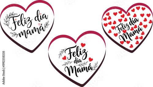 Fotografie feliz Dia mama lettering Spanish Heart shape Typography set Calligraphy vector D