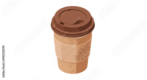 Isometric illustration of a coffee cup with lid and sleeve isolated