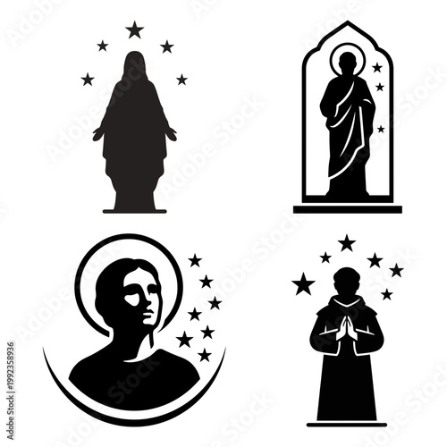 Tableau sur toile Holy figure and prayer religious silhouette icon set