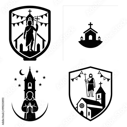 Fotografia Saint and chapel religious silhouette icon set