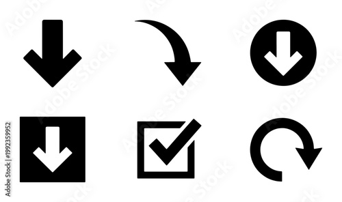 Free Download Minimalist black arrow icon set, flat vector download and navigation symbols, simple UI elements for web design and mobile apps, 6 icons - GFXLoad