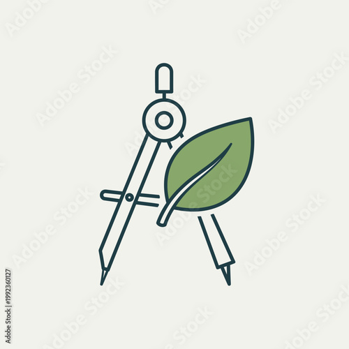 Drawing compass with green leaf.