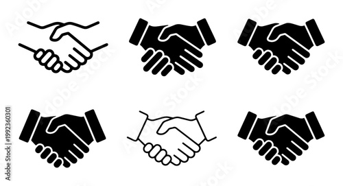 Professional handshake icons set, business partnership and agreement symbols, 6 vector handshake elements for corporate deal and collaboration