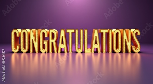 Gold congratulations sign on a purple surface congrarulation holiday background