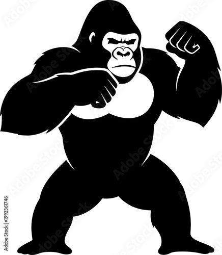 Aggressive gorilla mascot silhouette vector illustration in fighting stance isolated on white background for branding
