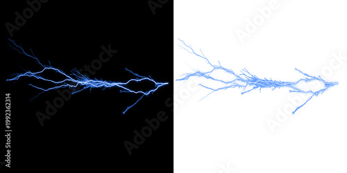 Obraz na plátně Electric blue lightning bolt split view showing dark and white backgrounds, ener