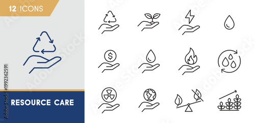 Resource Care and Circular Economy Icon Set: Sustainable Management Solutions