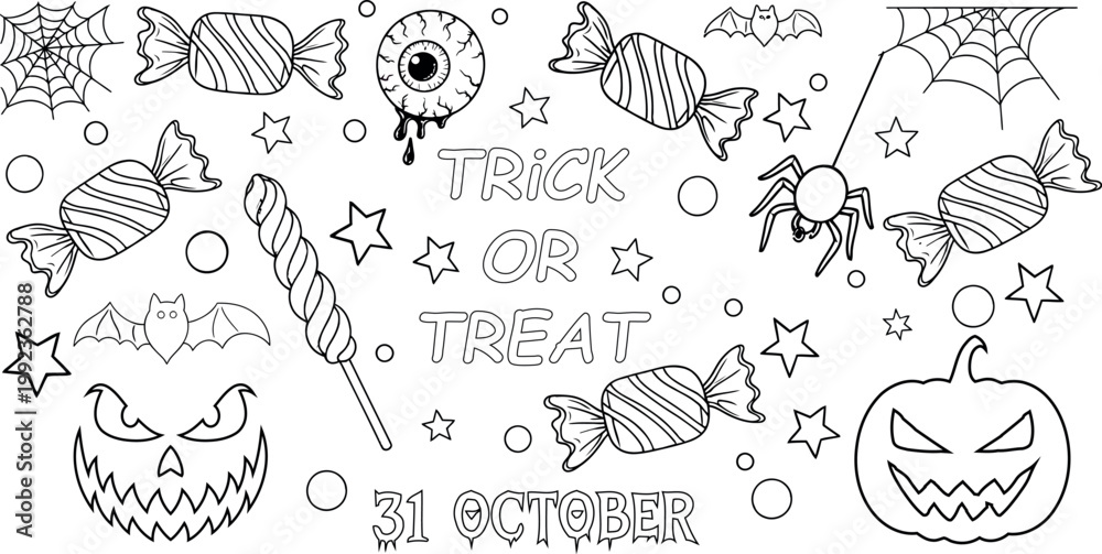 Obraz premium Halloween Doodle Background with Spooky Icons.