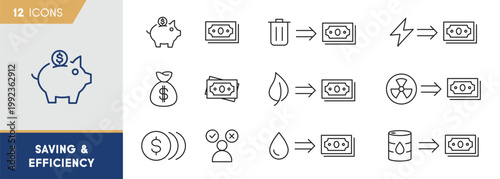 Saving and Efficiency Icon Set - Economic Value and Resource Management Symbols