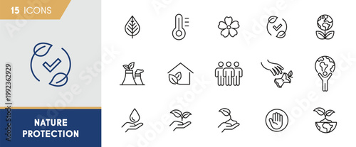 Nature Protection and Ecosystem Care Icon Set - Environmental Conservation Symbols
