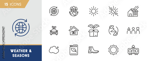 Weather and Sustainable Seasons Icon Set – Eco Living and Climate Awareness Symbols