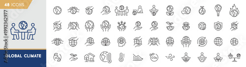 Global Climate and Environmental Policy Icon Set - Comprehensive ESG and Nature Protection Symbols