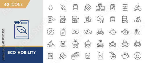 Eco Mobility and Sustainable Transport Icon Set - Electric Vehicle and Green Fuel Symbols