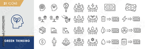 Green Thinking and Sustainable Business Icon Set - Corporate ESG and Eco Consciousness Symbols
