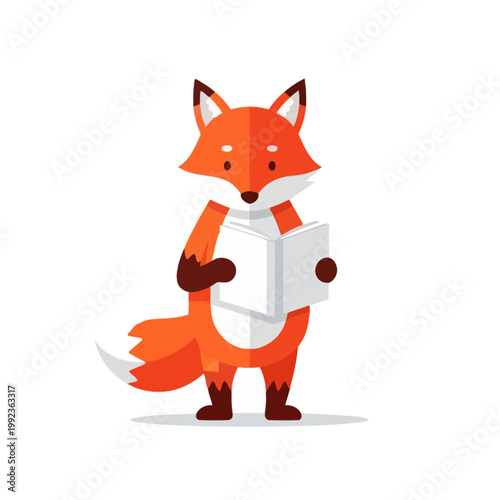 A cartoon orange fox reading a book.