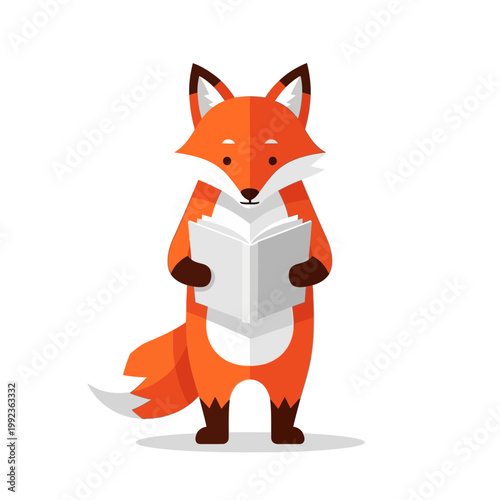 A cartoon fox reading a book.