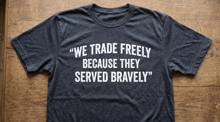 Memorial Day T-shirt with patriotic quote on wooden background