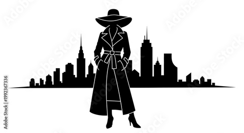 Silhouette of a woman in a city.